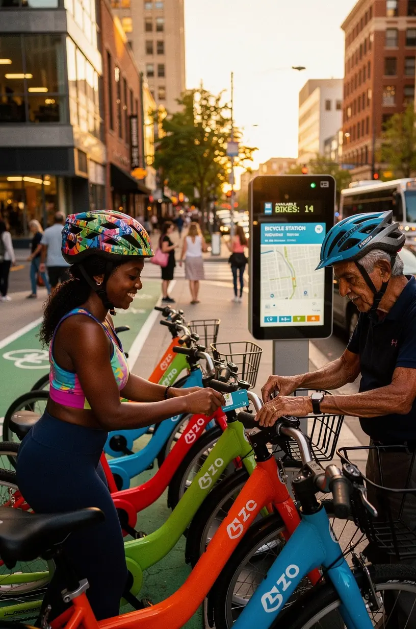 Drones delivering packages in urban neighborhoods.
